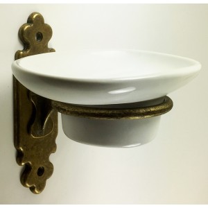 Classic Soap Dish Holder - Antique Brass with Ceramic Dish
