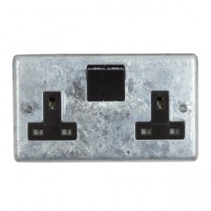 Galvanised Double 13A Switched Socket - Black