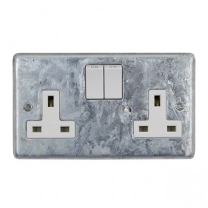 Galvanised Double 13A Switched Socket - White