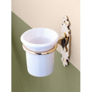 Classic Tooth Brush Holder - Polished Brass with Ceramic Tumbler
