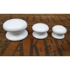 Plain Ceramic Cupboard Knobs - White - 50mm Large 