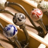 Brass Effect Hook With Patterned Ceramic Knobs - Tembo
