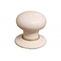 Ceramic Door Knob - White - With Traditional Brass Collar - Mortice & Rim